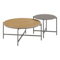 NOALIA - Salon de Jardin Complet Tables Gigogne Beige en Acier et Imitation Rotin