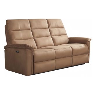 Canapé 3 places relax électrique en tissu polyestermarron glacé - RHODAY