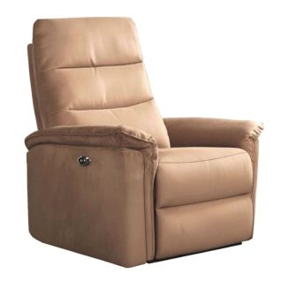 Fauteuil relax électrique en tissu polyester marron glacé - RHODAY