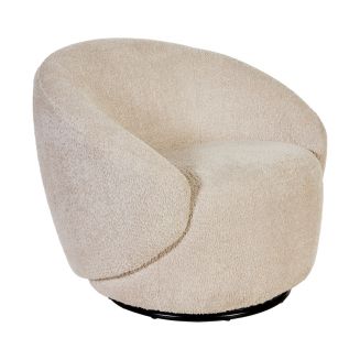 Fauteuil club pivotant en tissu poils courts style sherpa crème - KATMANDOU