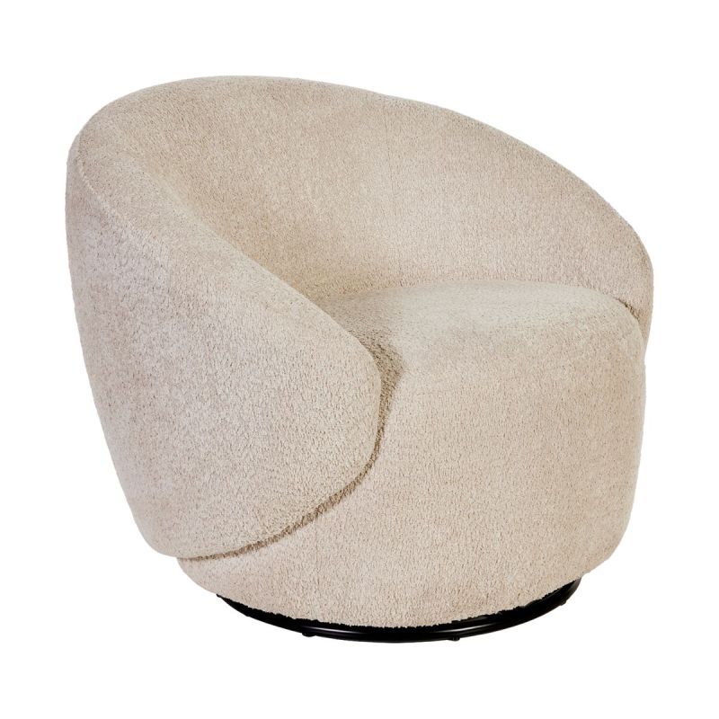 Fauteuil club pivotant en tissu poils courts style sherpa crème - KATMANDOU