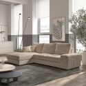 Canapé d'angle réversible convertible en tissu velours côtelé taupe avec 2 coussins - ELKO