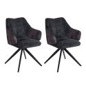 Lot de 2 fauteuils de table pivotants tissu double texture gris foncé pieds métal noir - MIKAELA