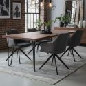 Lot de 2 fauteuils de table pivotants tissu double texture gris foncé pieds métal noir - MIKAELA
