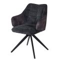 Lot de 2 fauteuils de table pivotants tissu double texture gris foncé pieds métal noir - MIKAELA