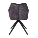 Lot de 2 fauteuils de table pivotants tissu double texture gris foncé pieds métal noir - MIKAELA