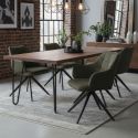 Lot de 2 fauteuils de table pivotants tissu double texture vert foncé pieds métal noir - MIKAELA