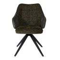 Lot de 2 fauteuils de table pivotants tissu double texture vert foncé pieds métal noir - MIKAELA