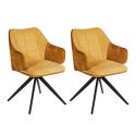 Lot de 2 fauteuils de table pivotants tissu double texture jaune pieds métal noir - MIKAELA