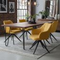 Lot de 2 fauteuils de table pivotants tissu double texture jaune pieds métal noir - MIKAELA