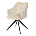 Lot de 2 fauteuils de table pivotants tissu double texture sable pieds métal noir - MIKAELA