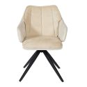 Lot de 2 fauteuils de table pivotants tissu double texture sable pieds métal noir - MIKAELA