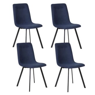 Lot de 4 chaises en microfibre avec dossier surpiqûres en losange bleu pieds métal noir - ELYO