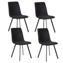 Lot de 4 chaises en microfibre avec dossier surpiqûres en losange anthracite pieds métal noir - ELYO