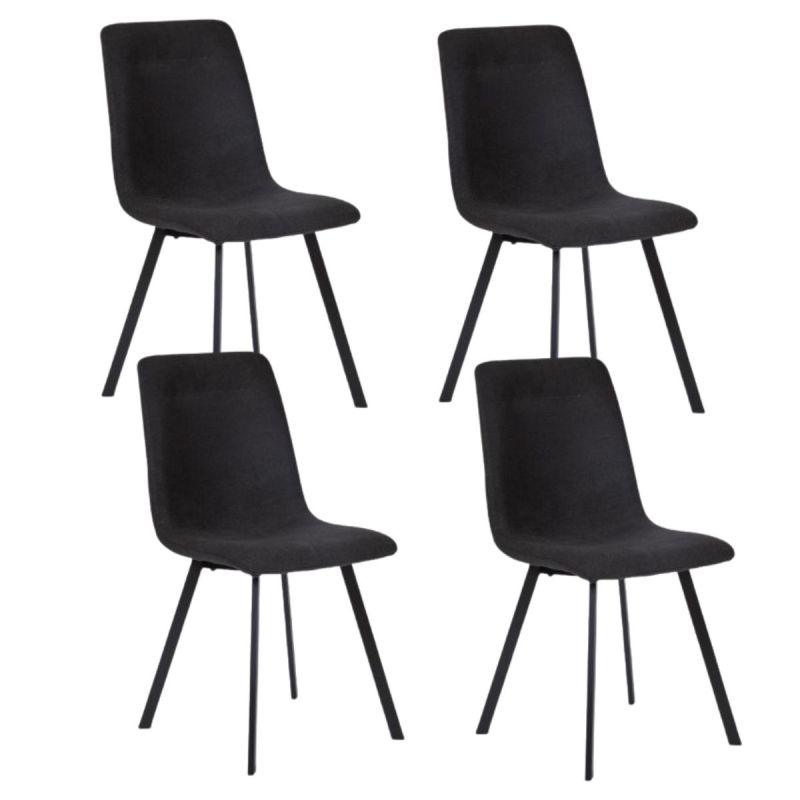 Lot de 4 chaises en microfibre avec dossier surpiqûres en losange anthracite pieds métal noir - ELYO