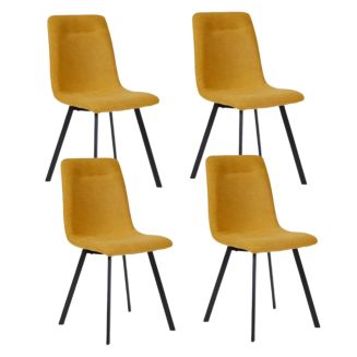 Lot de 4 chaises en microfibre avec dossier surpiqûres en losange jaune pieds métal noir - ELYO