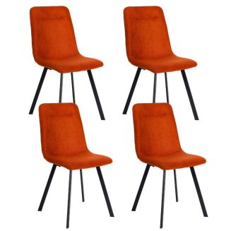Lot de 4 chaises en microfibre avec dossier surpiqûres en losange orange pieds métal noir - ELYO