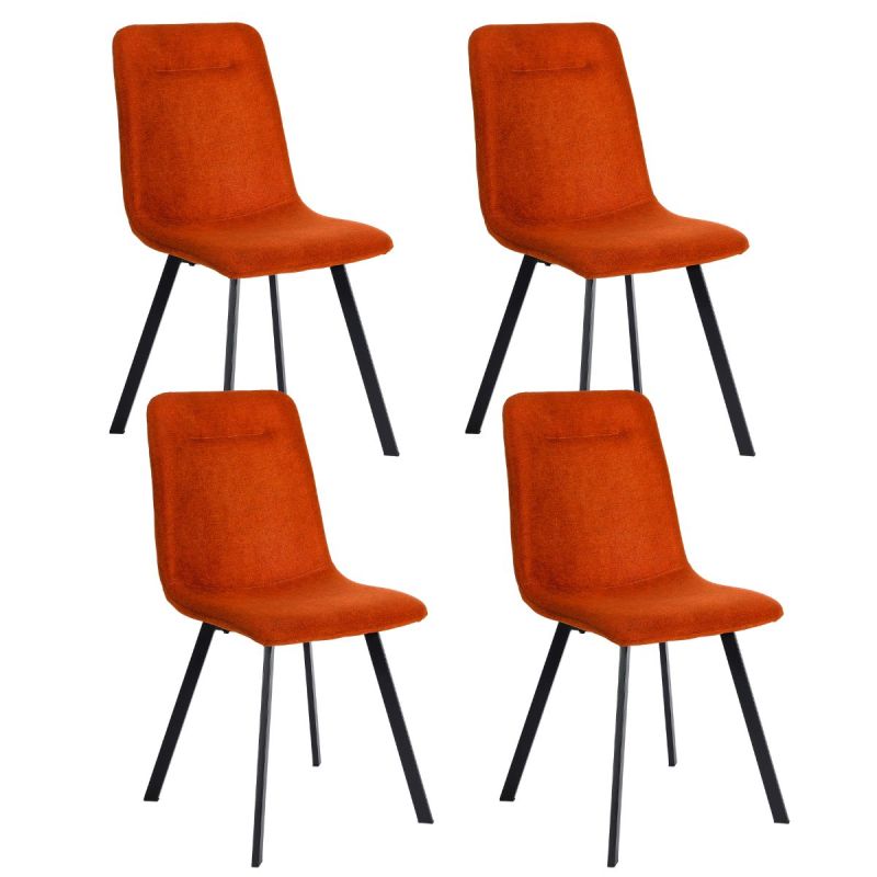 Lot de 4 chaises en microfibre avec dossier surpiqûres en losange orange pieds métal noir - ELYO