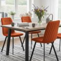 Lot de 4 chaises en microfibre avec dossier surpiqûres en losange orange pieds métal noir - ELYO