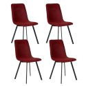 Lot de 4 chaises en microfibre avec dossier surpiqûres en losange rouge pieds métal noir - ELYO