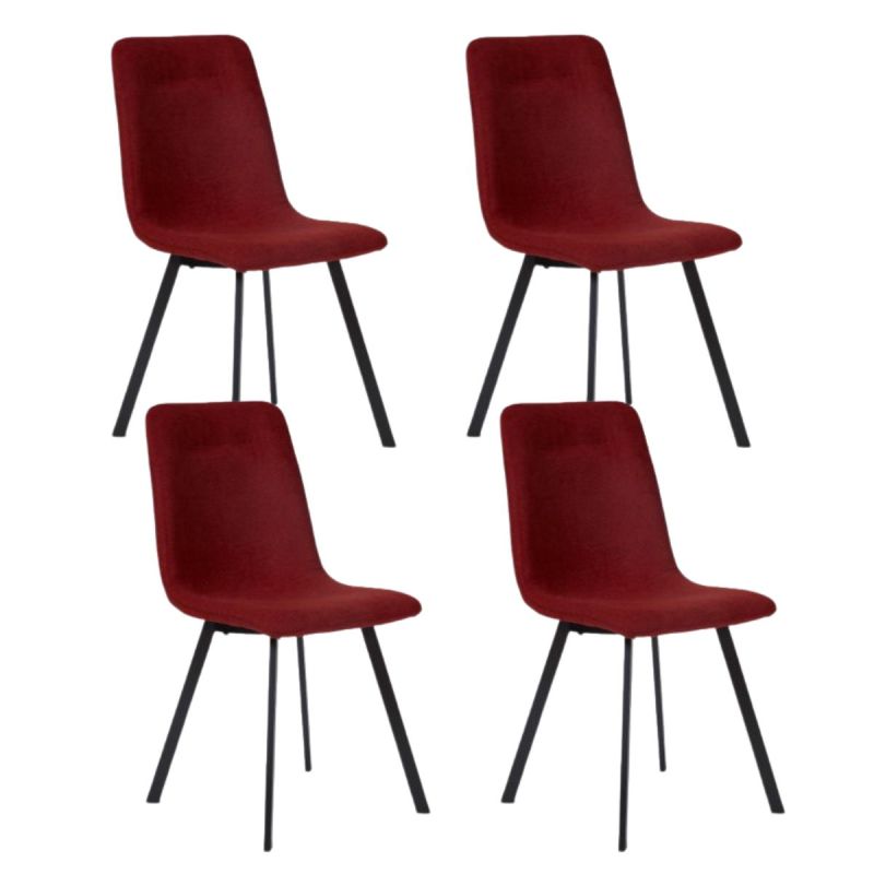 Lot de 4 chaises en microfibre avec dossier surpiqûres en losange rouge pieds métal noir - ELYO