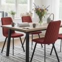 Lot de 4 chaises en microfibre avec dossier surpiqûres en losange rouge pieds métal noir - ELYO