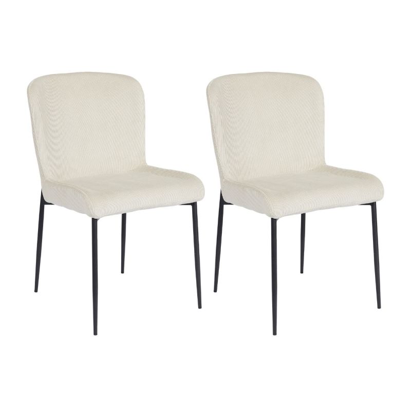 Lot de 2 chaises en tissu velours côtelé coloris crème pieds métal noir - LUMIA