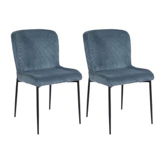 Lot de 2 chaises en tissu velours côtelé coloris bleu pieds métal noir - LUMIA