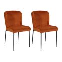 Lot de 2 chaises en tissu velours côtelé coloris terracotta pieds métal noir - LUMIA