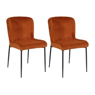 Lot de 2 chaises en tissu velours côtelé coloris terracotta pieds métal noir - LUMIA