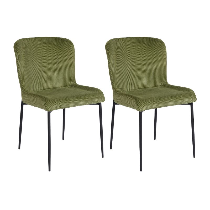 Lot de 2 chaises en tissu velours côtelé coloris vert pieds métal noir - LUMIA