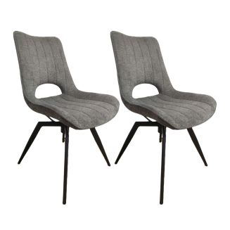 Lot de 2 chaises pivotantes en tissu maillé coloris gris foncé pieds métal noir - YVAN