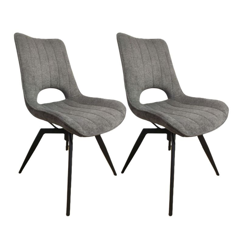 Lot de 2 chaises pivotantes en tissu maillé coloris gris foncé pieds métal noir - YVAN