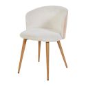 Lot de 2 chaises enveloppantes en tissu chenillé crème et dossier bois pieds métal noir - OLYA