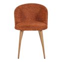 Lot de 2 chaises enveloppantes en tissu chenillé cognac et dossier bois pieds métal noir - OLYA