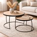 GIZEM - Lot de 2 Tables Basses Gigognes Métal et Bois