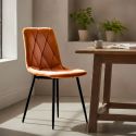 CARINE - Lot de 4 Chaises Capitonnées Orange Pieds Bois