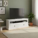 NATUR - Meuble TV 2 Tiroirs Bois Massif Vernis Blanc