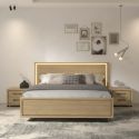Ensemble Lit 180x200cm avec éclairage led + 2 chevets aspect bois et noir - LUDY
