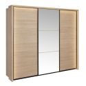Chambre lit 180x200cm avec éclairage led + 2 chevets + armoire aspect bois et noir - LUDY
