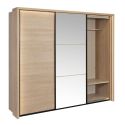 Chambre complète lit 180x200cm avec éclairage led + 2 chevets + commode + armoire aspect bois et noir - LUDY