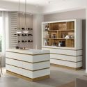 Ensemble meuble de cuisine + ilot finition blanc et bois - DUALIS