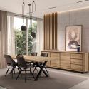 Ensemble séjour table repas 230cm piètement X + buffet aspect bois finition Hudson Oak - URIDSON