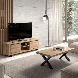 Ensemble salon table basse et meuble TV aspect bois finition Hudson Oak - URIDSON