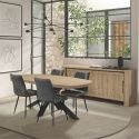 Ensemble séjour table repas ovale pied étoile + buffet aspect bois finition Castel Oak - SORIEL