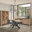 Ensemble séjour table repas ovale pied étoile + buffet et argentier aspect bois finition Castel Oak - SORIEL