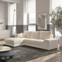 Canapé d'angle droit convertible en tissu velours côtelé crème avec 2 coussins - ELKO