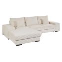 Canapé d'angle droit convertible en tissu velours côtelé crème avec 2 coussins - ELKO