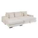 Canapé d'angle droit convertible en tissu velours côtelé crème avec 2 coussins - ELKO