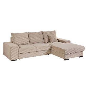 Canapé d'angle gauche convertible en tissu velours côtelé taupe avec 2 coussins - ELKO